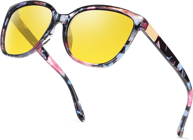 HASFOX Store Night Vision Driving Glasses for Women Men, Yellow Anti Glare Polarized Cateye Night Time Glasses UV Protection H8093 - Image 1